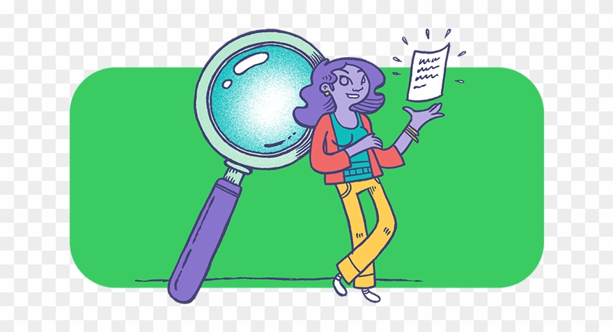 A Woman With A Magnifying Glass To Indicate Search - Cartoon Clipart