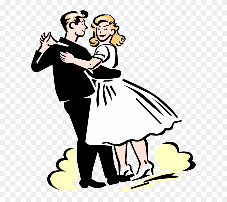 Vector Illustration Of 1950's Vintage Style Couple - Happy Birthday Dancing Couple Clipart