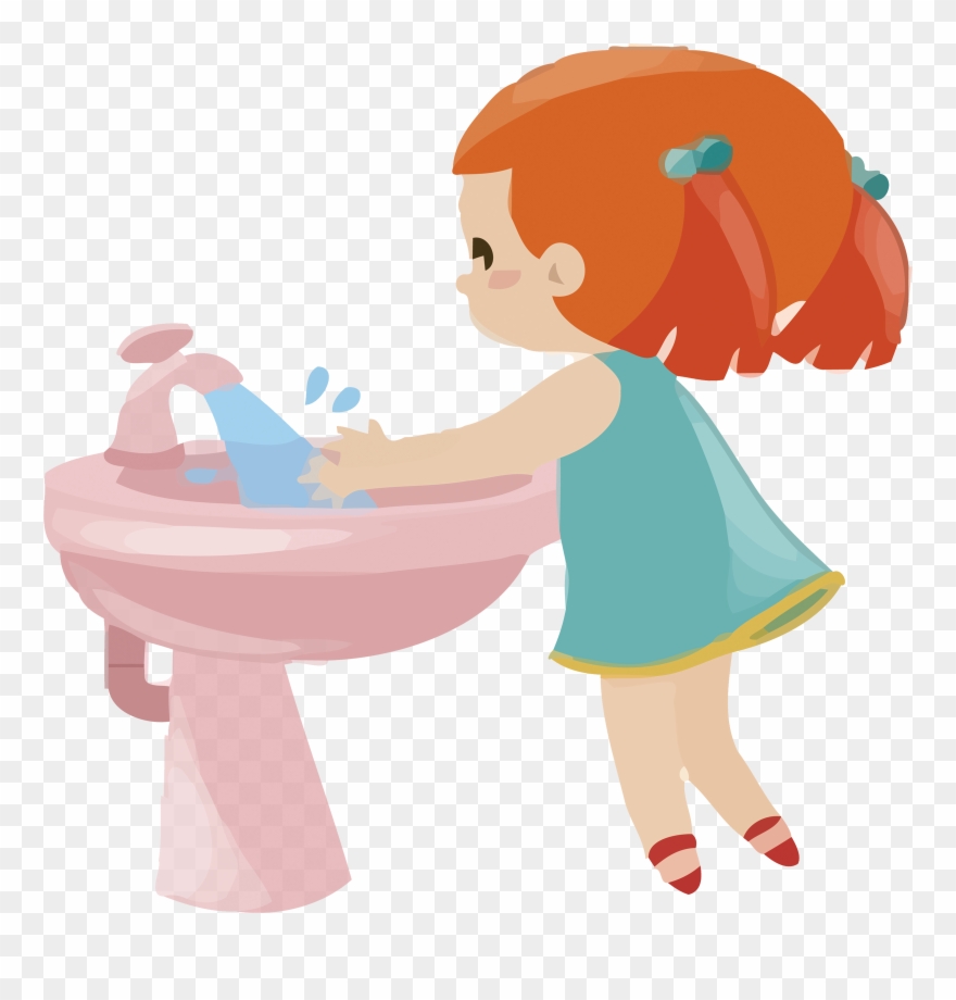 儿童洗手场景 - Clipart Girl Washing Hands - Png Download