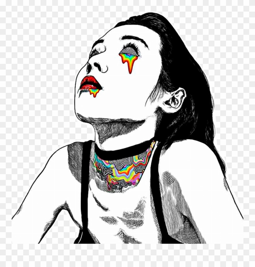 Popular Images - Drawing Face Black And White Trippy Clipart