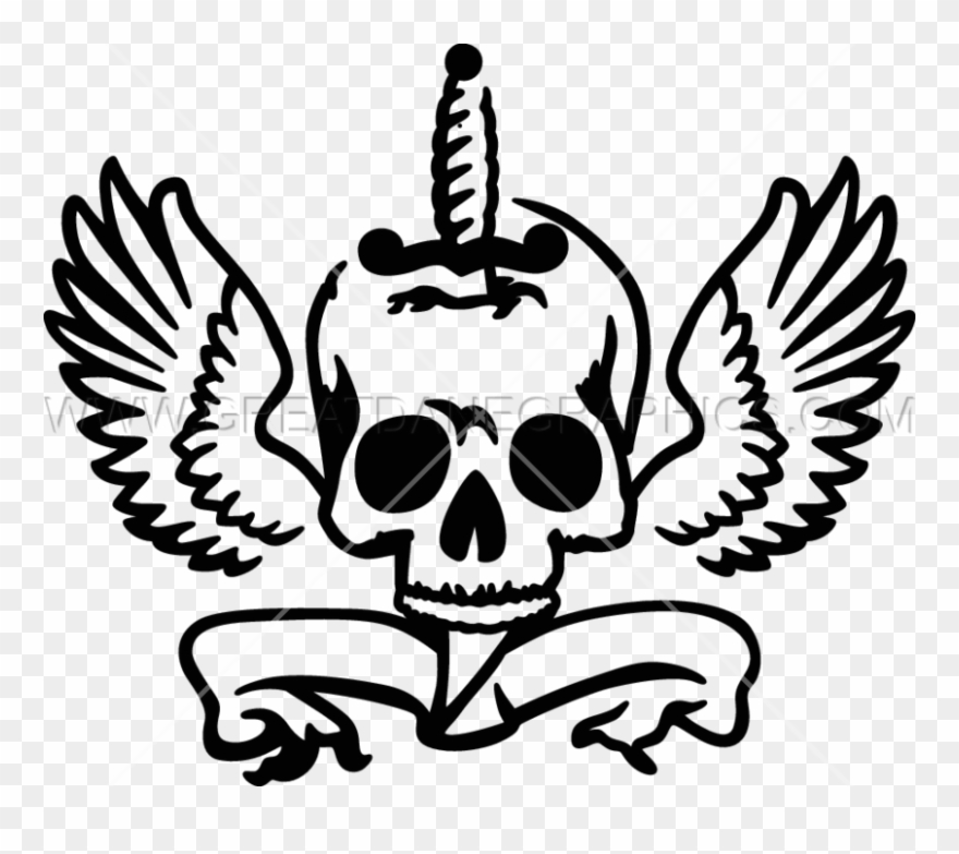 Knife In Skull - Skull And Knife Drawing Clipart
