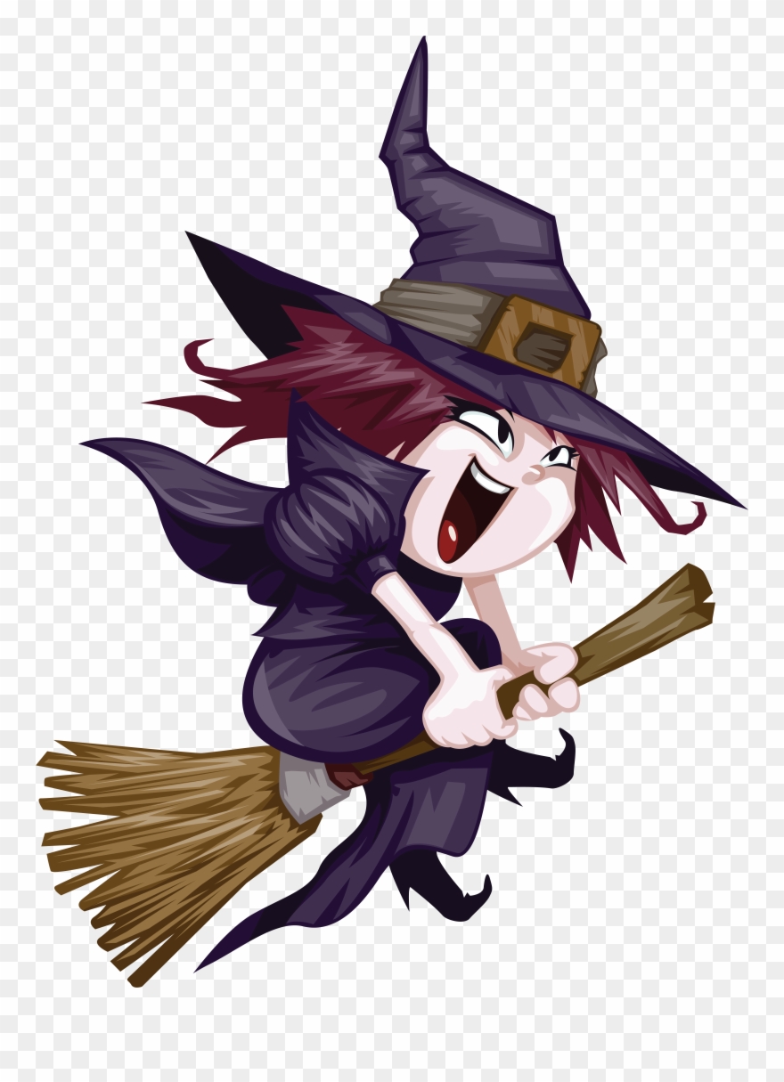 Witchcraft Clipart Nice - Cute Witch Riding Broom - Png Download