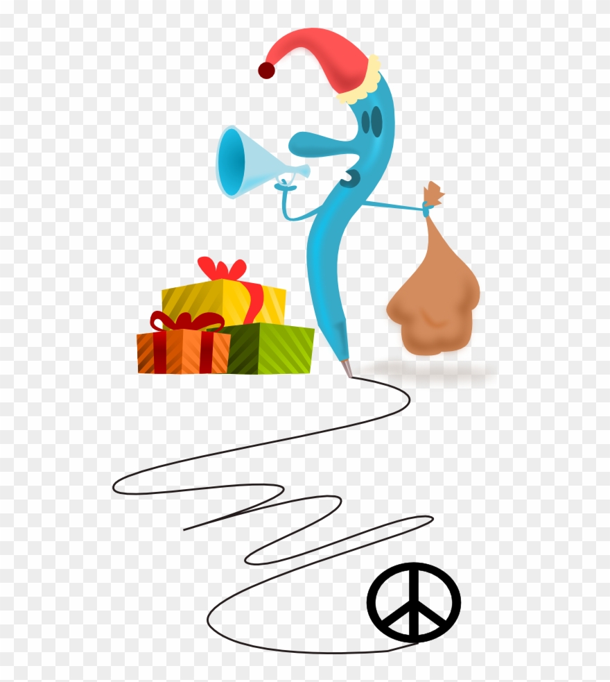 Santa Pen Peace Symbol Sign Coloring Book Colouring - Christmas Day Clipart