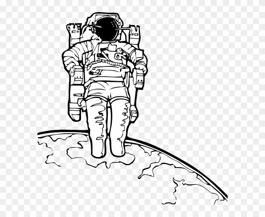 Image Transparent Stock Science Outline Moon Astronaut - Astronaut Black And White Clipart