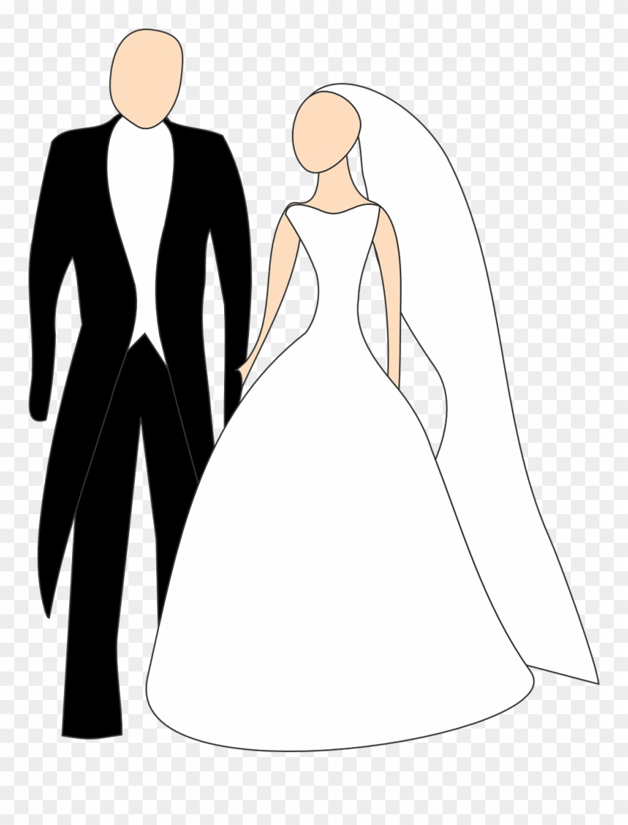 Wedding, Bride Broom Wedding Dress Smoking Marriage - Bride & Groom Clipart Free - Png Download