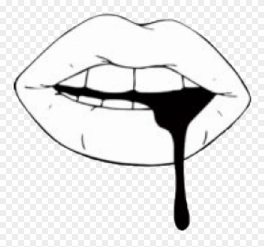 Lip Black Tint Aesthetic Black Tumblr Png Sticker White - Black And White Lips Drawing Clipart