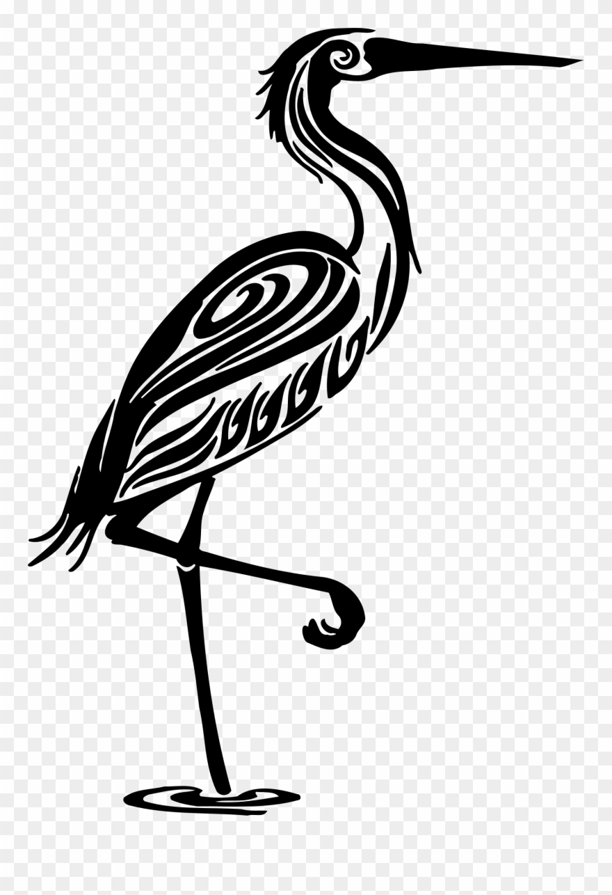 Big Image - Tribal Crane Bird Vinyl Sticker Wall Art, Black Clipart