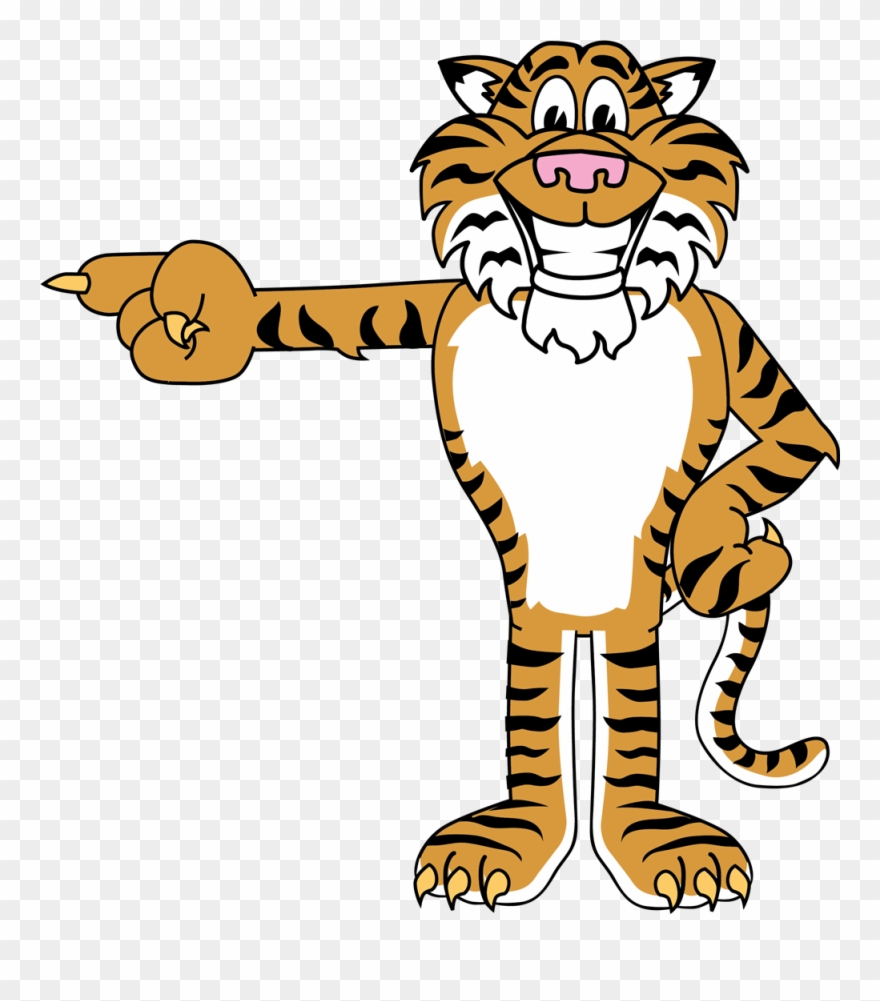 Tiger Mascot Pointing To The Left - Tiger Pointing Clipart - Png Download