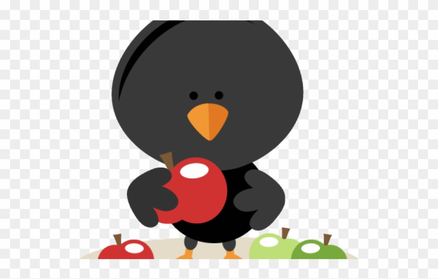 Crow Clipart Cute Baby - Prim Crow On Apple Clipart - Png Download