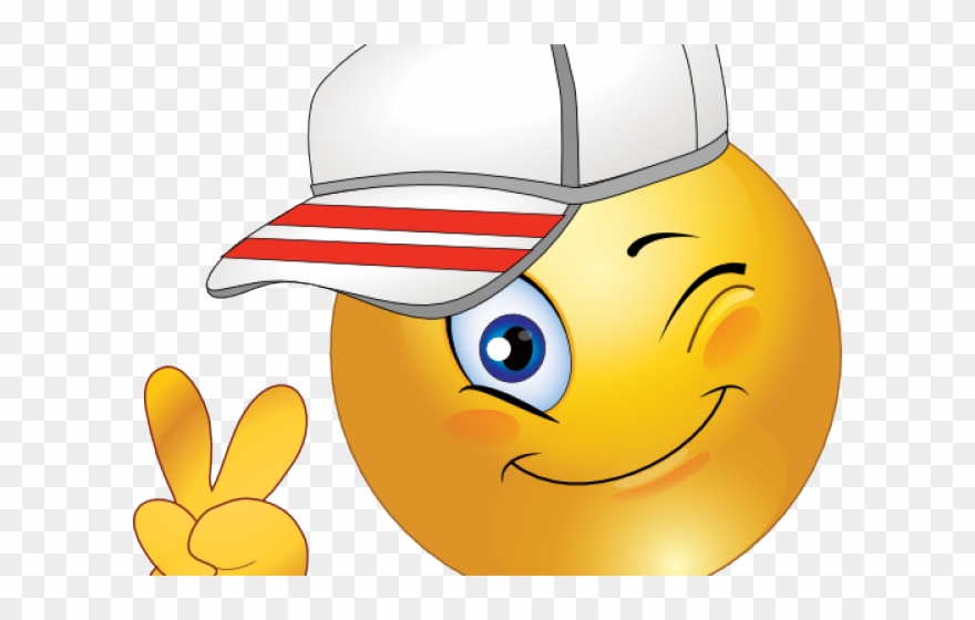 Smiley Clipart Child - Smile Emoji With Baseball Cap Peace Sign Wink - Png Download