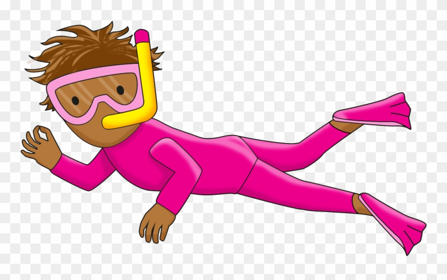 Cartoon Illustration Of A A Baby Diver In A Pink Wetsuit - Illustration Clipart
