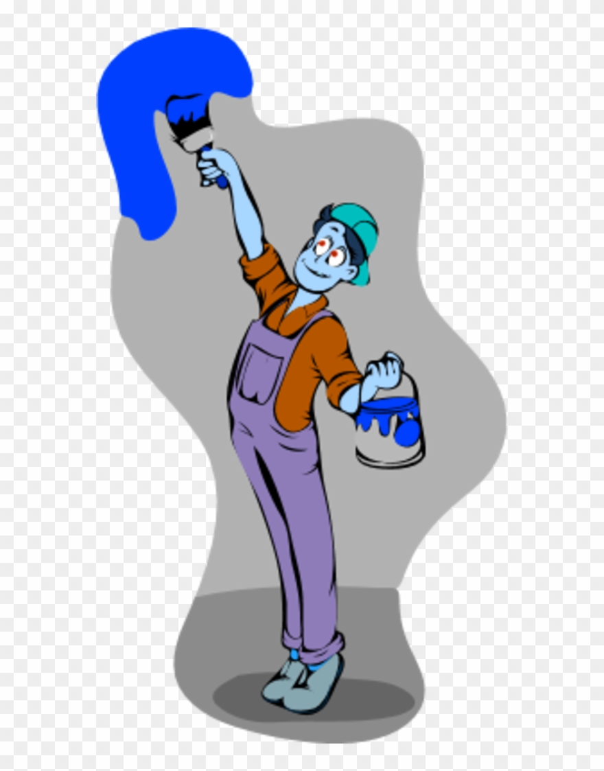 Man Painting The Holding A Bucket And A Paintbrush - Man Painting Wall Clipart - Png Download