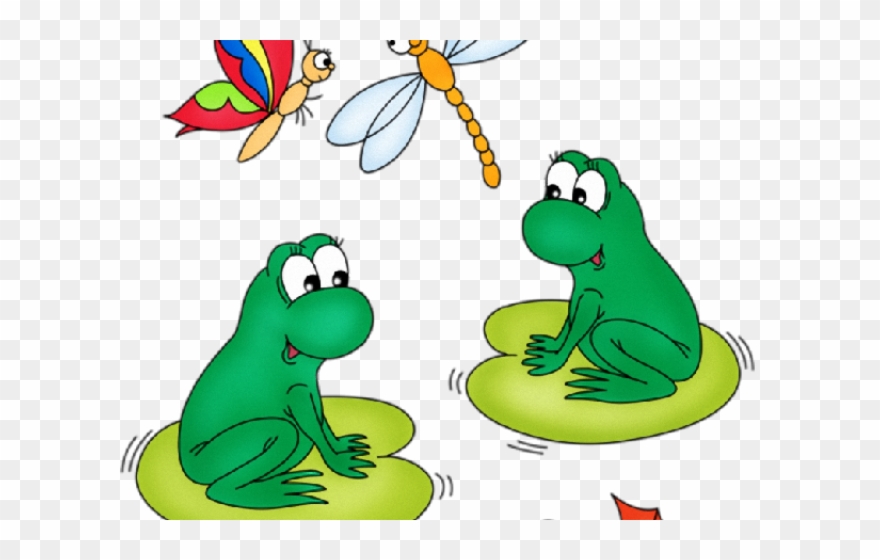 Green Frog Clipart Frog Race - Cartoon Frogs On Lily Pads - Png Download