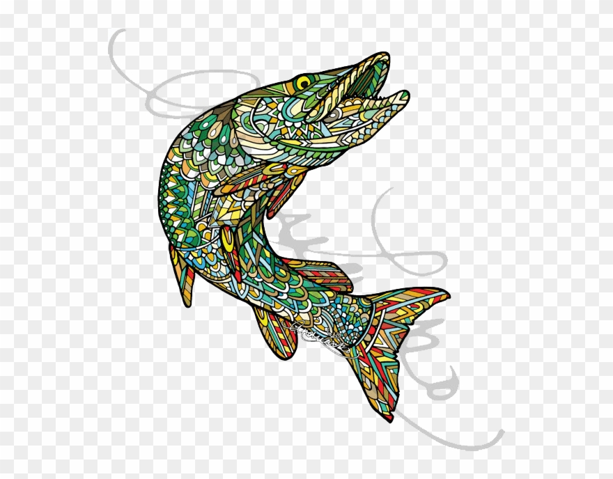 Andrea Larko Zentangle Muskellunge Sticker - Sticker Clipart