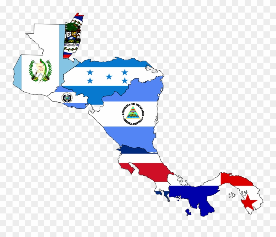 Map Flag Clipart Music - Central America Map With Flags - Png Download