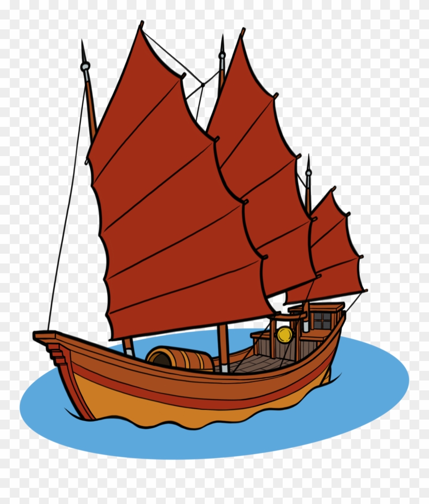 Chinese Junk Boat - Hong Kong Junk Drawing Clipart