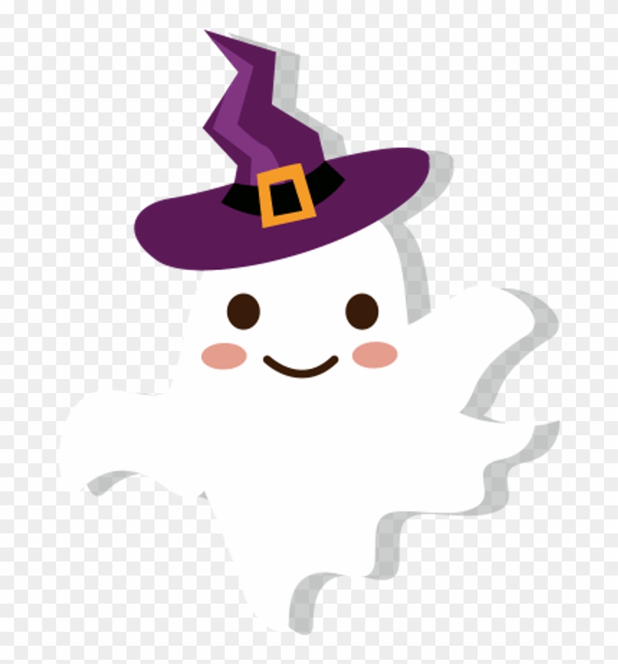 Ghost Witch Wizard Hat Cute Cartoon Halloween Trickortr - Ghosts Witch Hats Clipart - Png Download