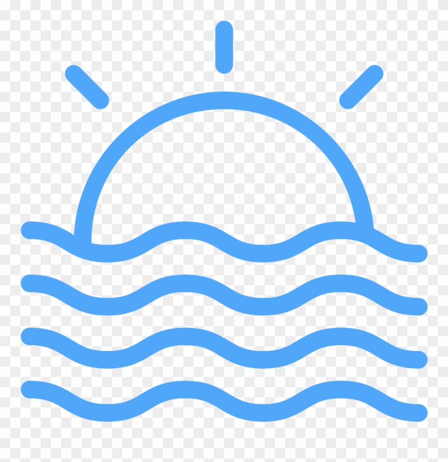 Icon Of Sun Setting Behind Ocean Waves - Vector Graphics Clipart