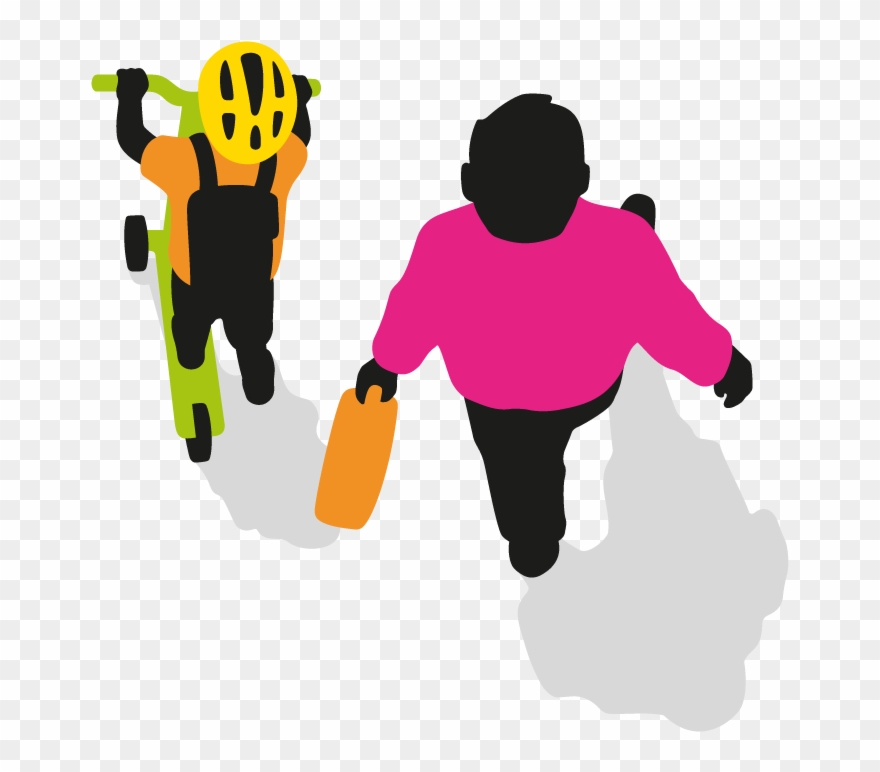 Parent And Child Scooting - Illustration Clipart