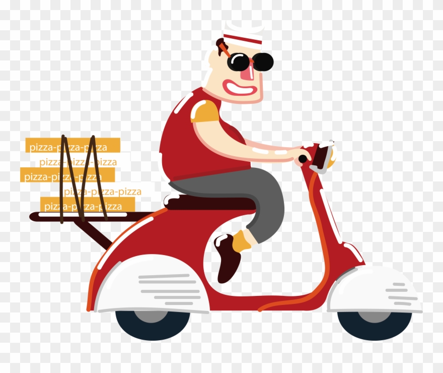 Pizza Fast Food Motorcycle Ride A To - Cartoon Moped Pizza Png Clipart
