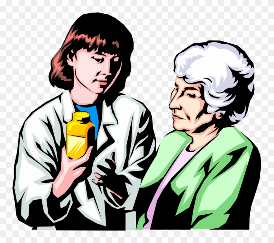 Vector Illustration Of Physician And Patient Discuss - Taking Medication Clipart