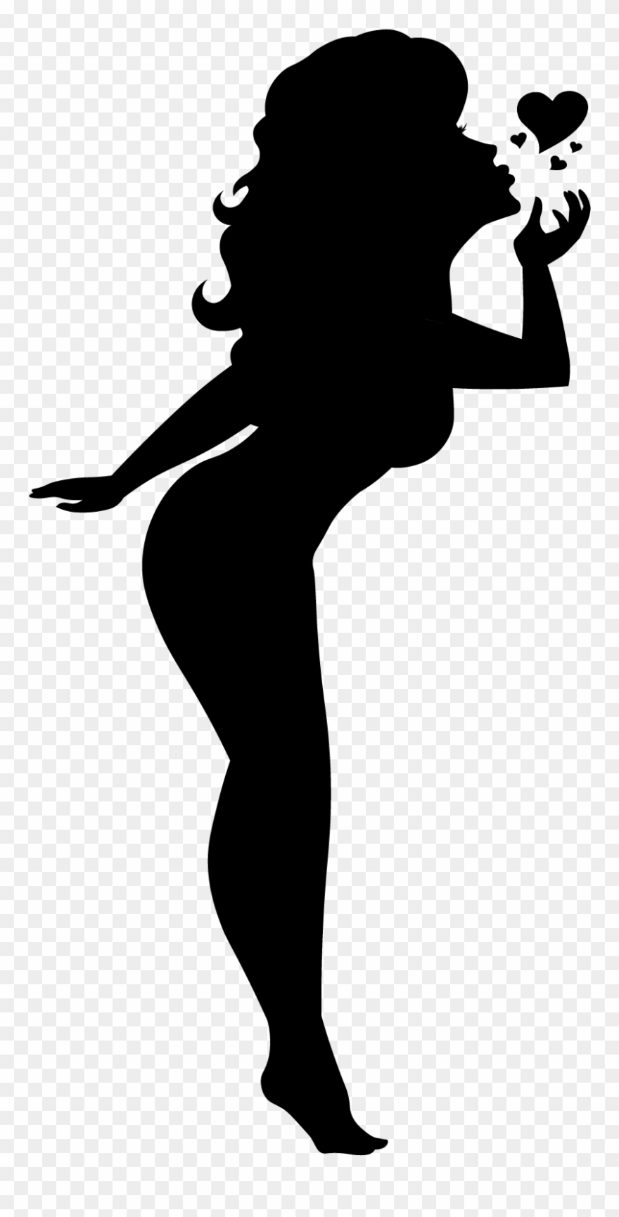 Blowing A Kiss Silhouette Pinup Girl Black Cutout Pin - Pin-up Model Clipart