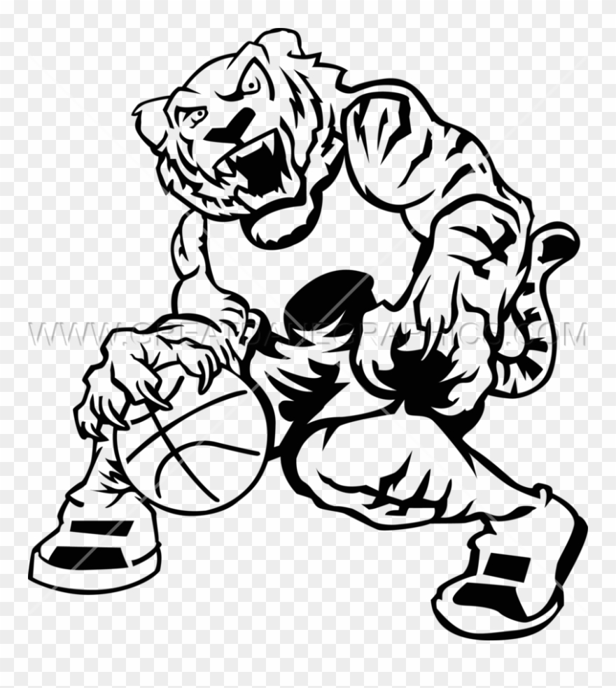 Basketball Production Ready Artwork For T Shirt - Tiger With Basketball Clipart Black And White - Png Download