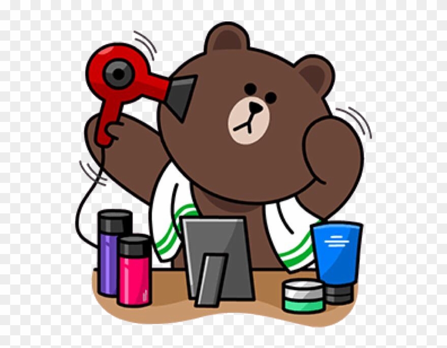 Brown Drying Fur With Hairdryer Line Cony, Cony Brown, - Line Friends Brown Sticker Clipart