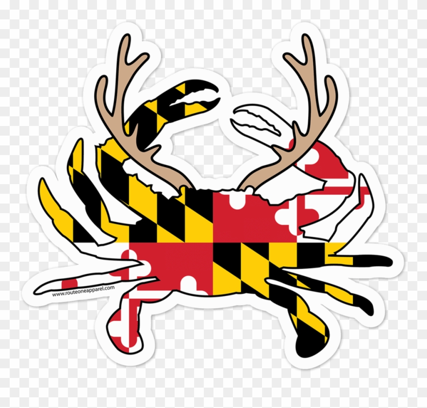Reindeer Crab / Sticker - Maryland Crab - Flag Background Chesapeake Bay Framed Clipart