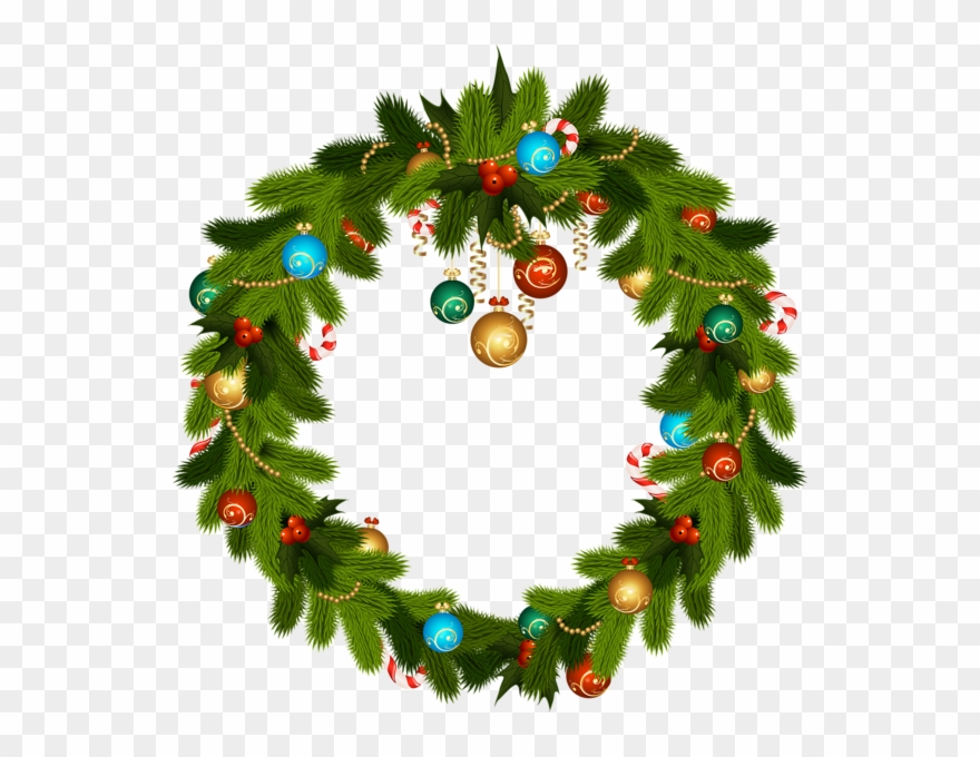 Christmas Wreath And Ornaments Png Clip Art - Christmas Wreaths Clipart Pdf Transparent Png