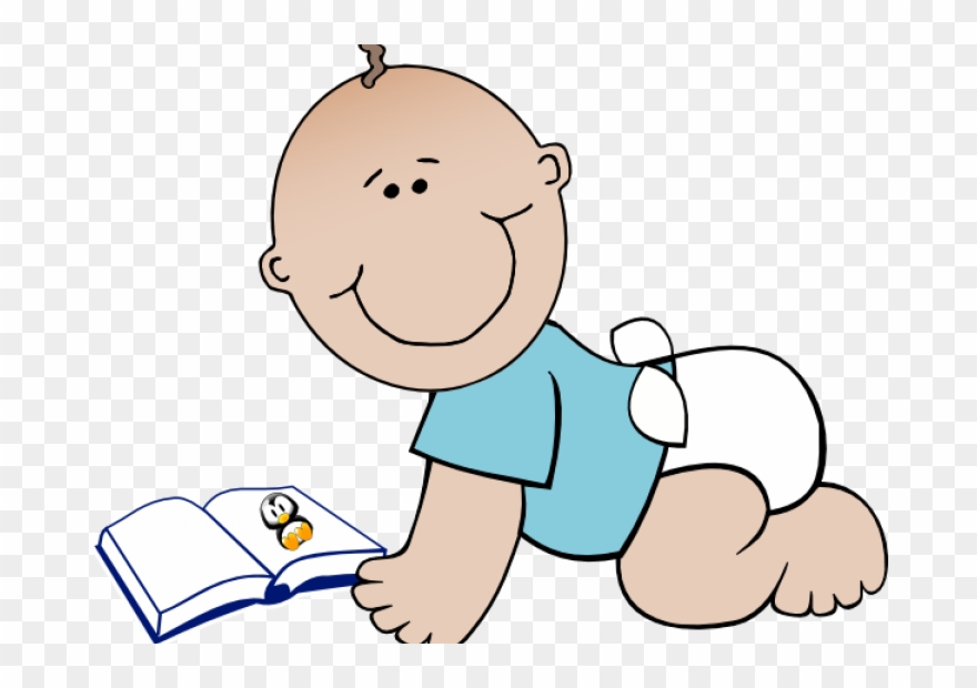 Child Reading A Book Clipart - Baby With Book Clipart - Png Download