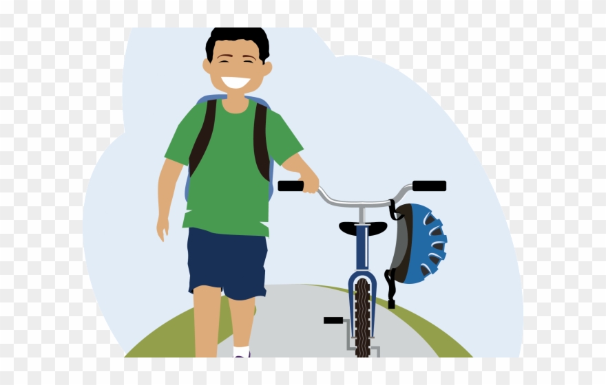 Cycling Clipart Safe - Cartoon Walking A Bike - Png Download