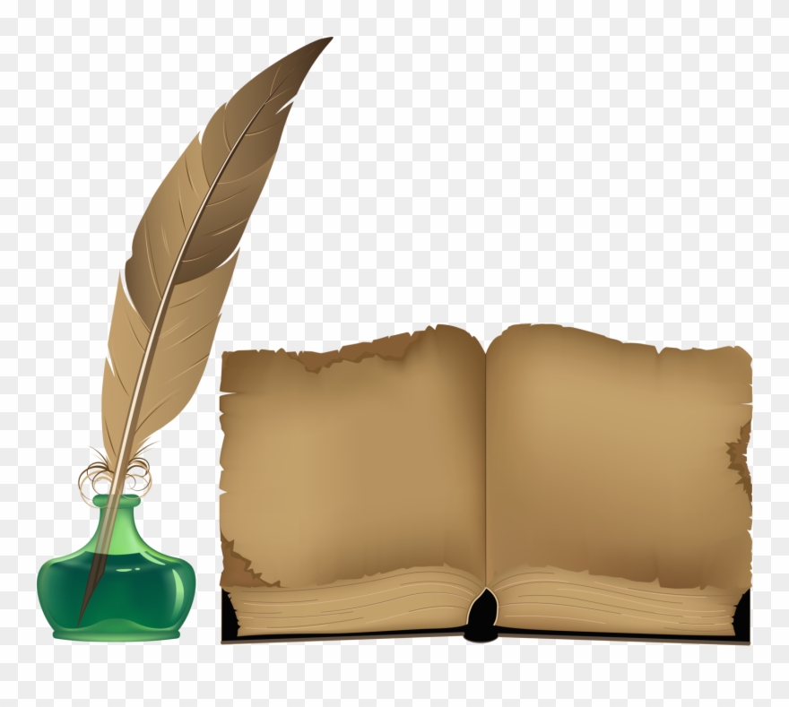 Ancient Book And Inkwell Png - Open Book With Feather Pen Clipart