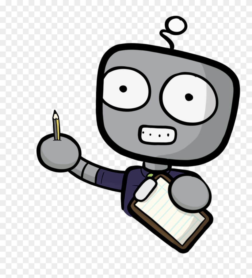 Robot Wearing Navy Blue And Holding A Pencil And Paper - Northampton Clipart