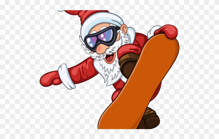 Snowboarding Clipart Santa - Santa Snowboarding - Png Download