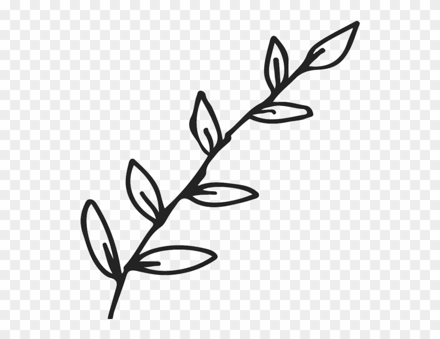 Branch With Leaves Outline Rubber Stamp - Leaves Outline Clipart