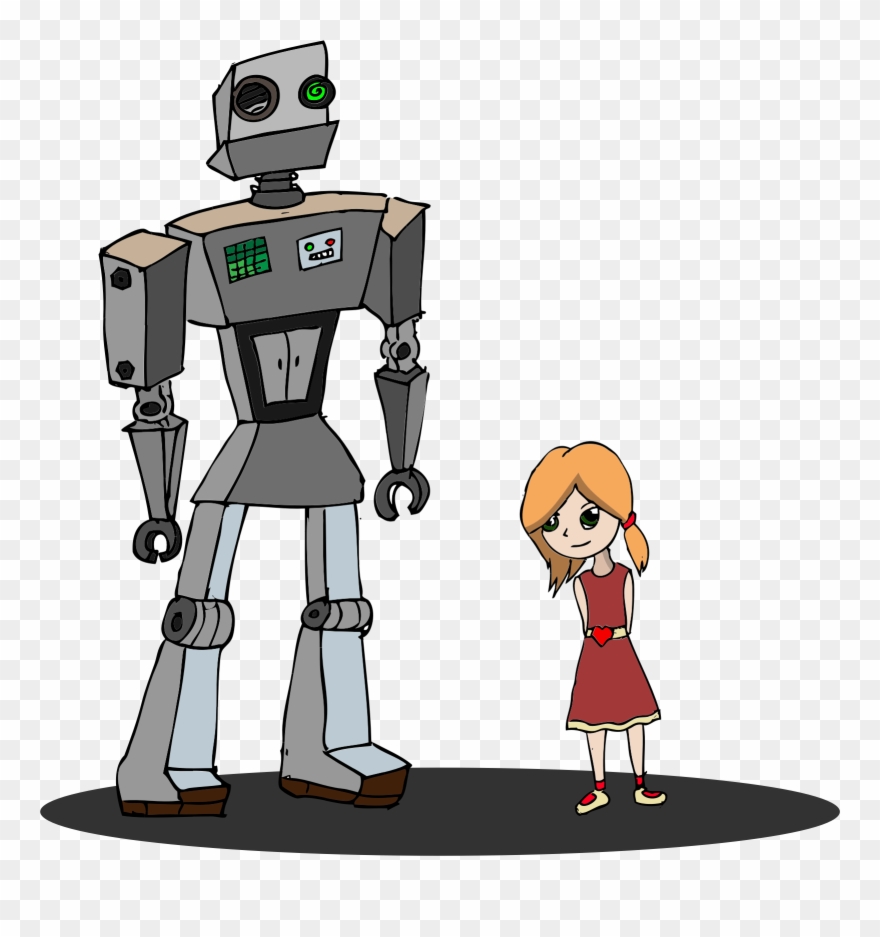 Robot Clipart Person - Robot And Girl Cartoon - Png Download
