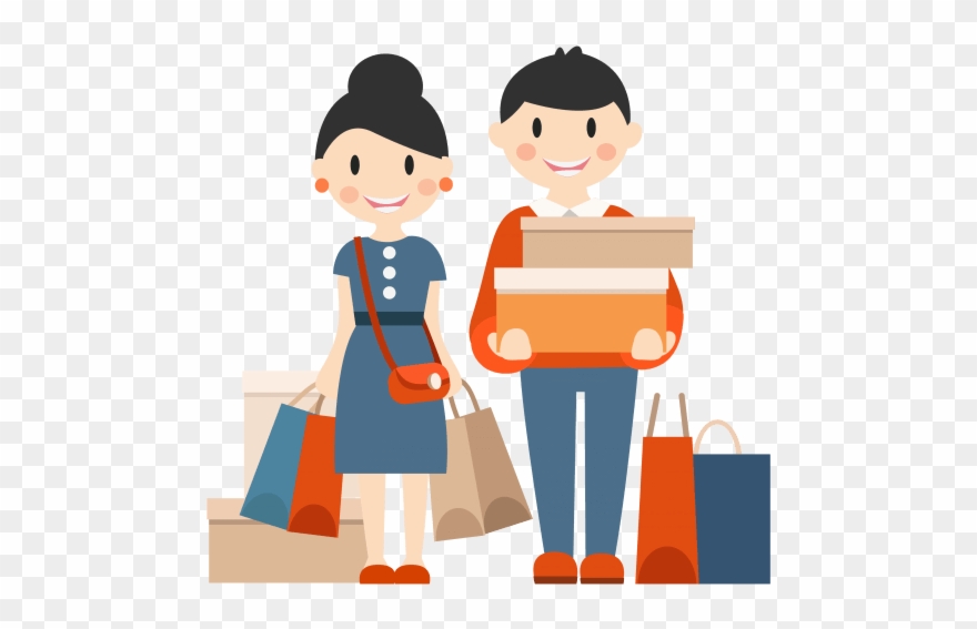 Marketing Clipart Customer Target - Shopping Men And Women Cartoon - Png Download