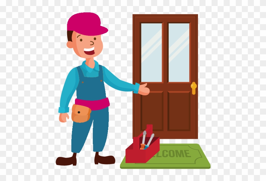Commercial Doors - Door Installation Cartoon Clipart