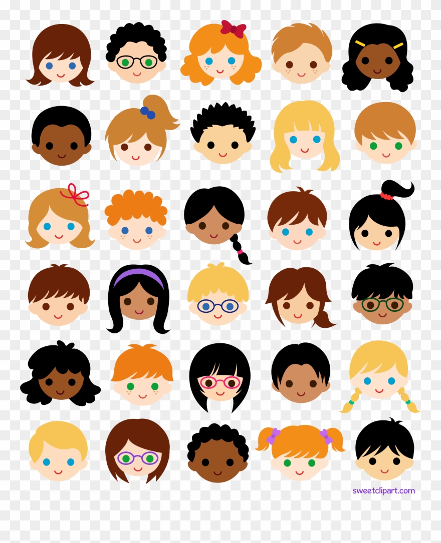 30 Kids Faces In School Classroom Clipart