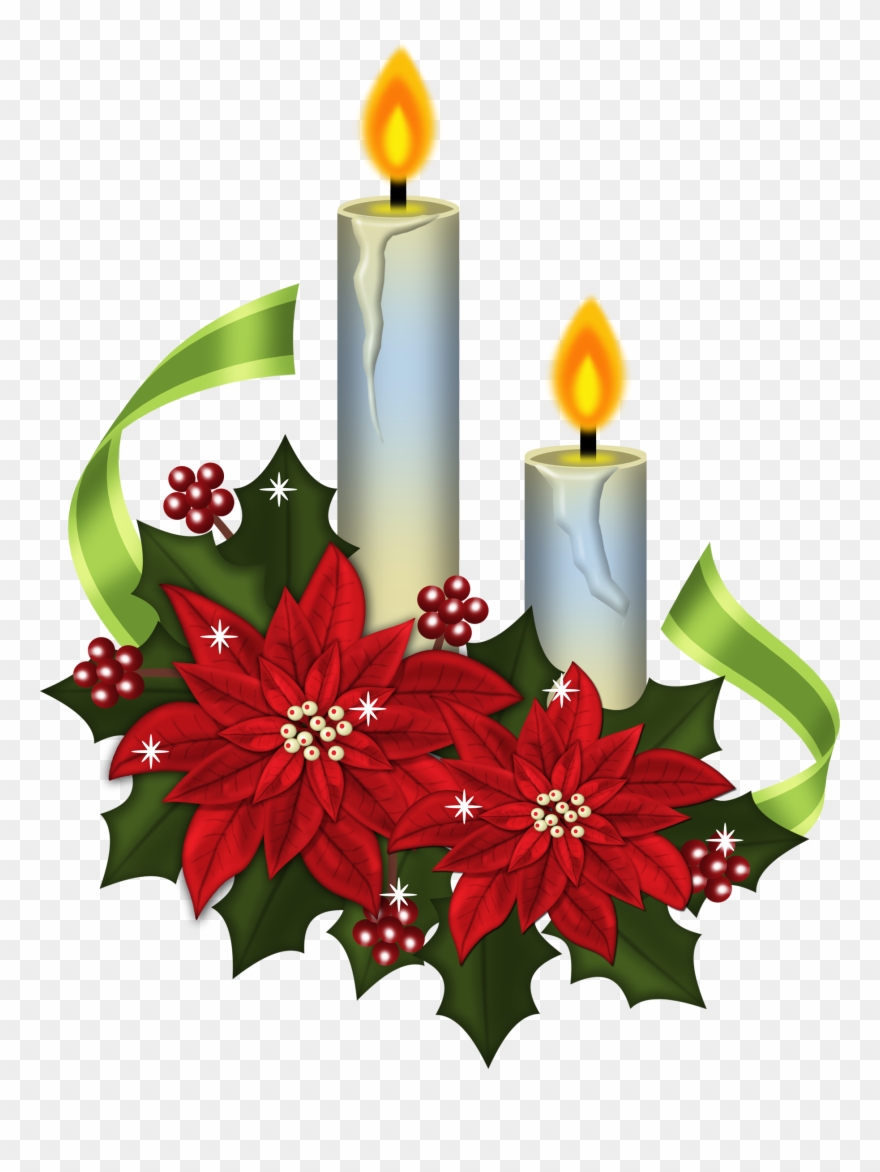 Poinsettias Clipart Vintage Christmas Candle Image - Vintage Christmas Candle Clipart - Png Download