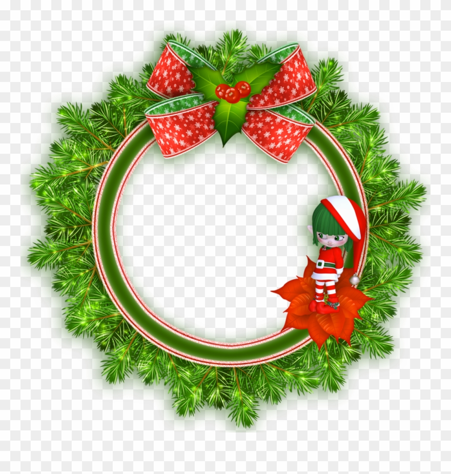 Round Transparent Christmas Photo Frame With Elf - Circle Christmas Frame Png Clipart