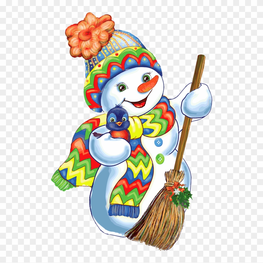 Bonhommes Neige Balai Bonnet Echarpe Colores - Dibujos Navideños A Color Png Clipart