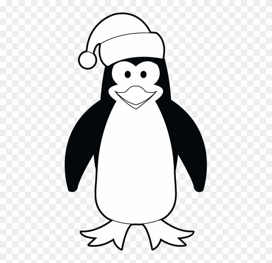 Christmas Penguin Black And White Clipart - Christmas Penguin Black And White - Png Download