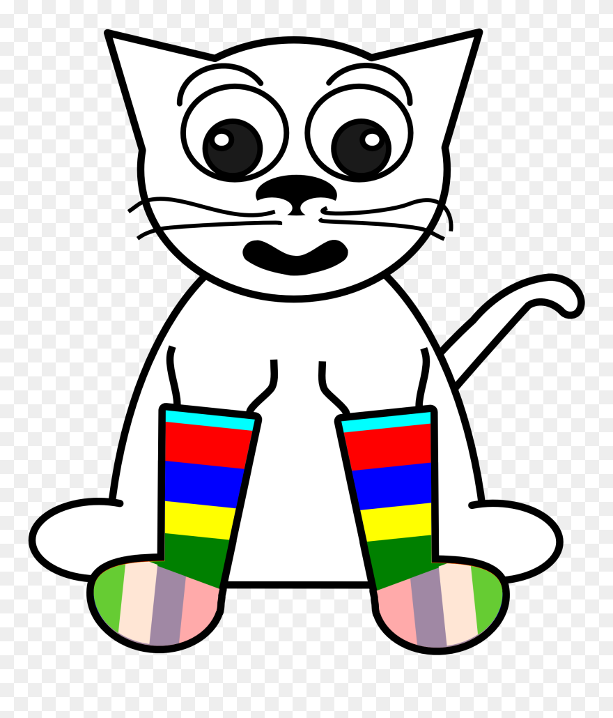 Cat In Rainbow Socks Black White Line Art 999px 129 - Rainbow Cat Black And White Clipart