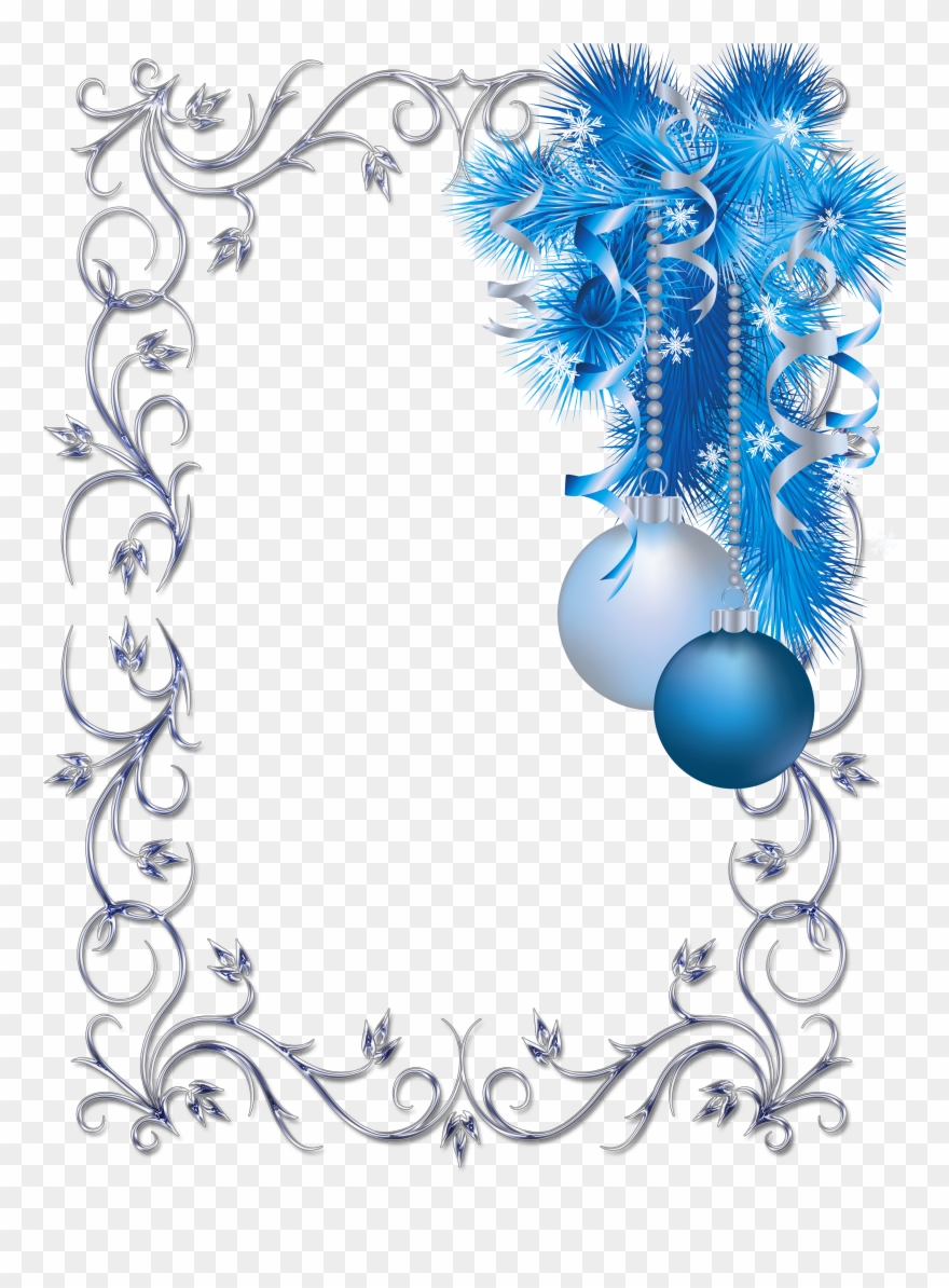 Large Transparent Christmas Blue And White Photo Frame - Christmas Frame Png Blue Clipart
