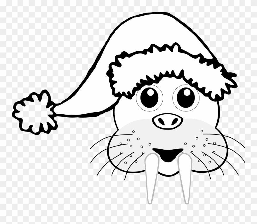 Palomaironique Walrus Head Cartoon Brown With Santa - Свинья Раскраски Новый Год Clipart