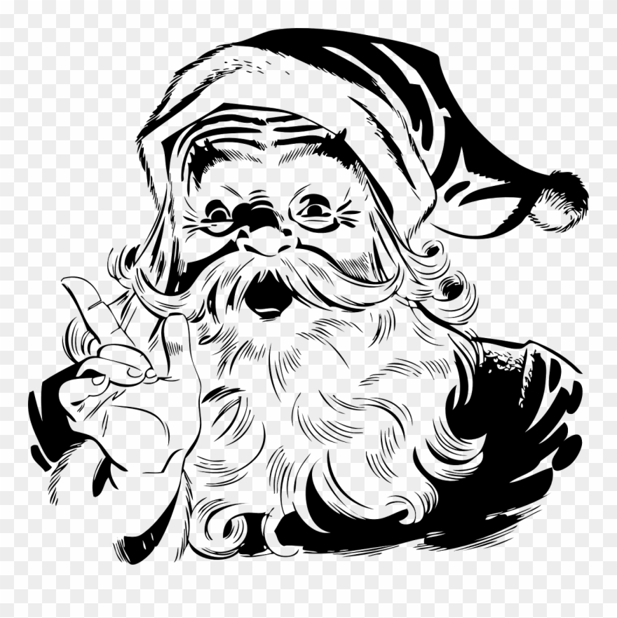 Que - Santa Claus Black And White Clipart