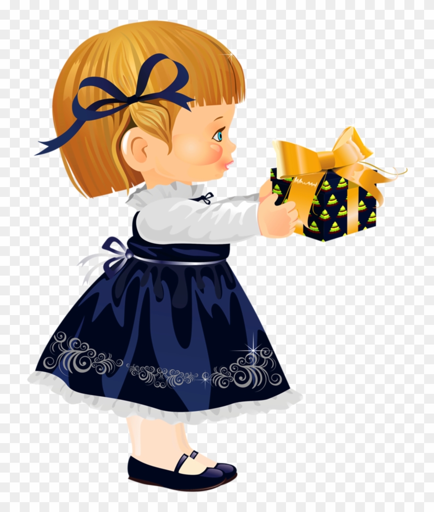 Christmas Little Girl With Gift Disney Clipart, Cute - Cartoon - Png Download