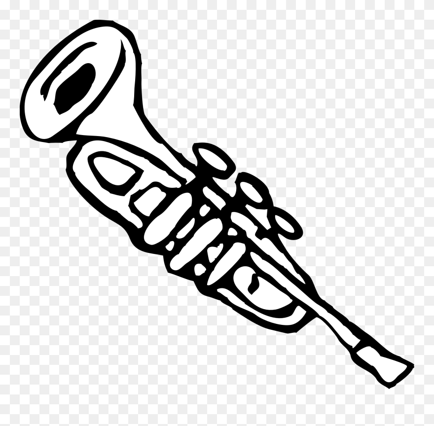 Trumpet Clip Art Trumpet 3 Black White Line Art Christmas - Music Tools Clip Art - Png Download
